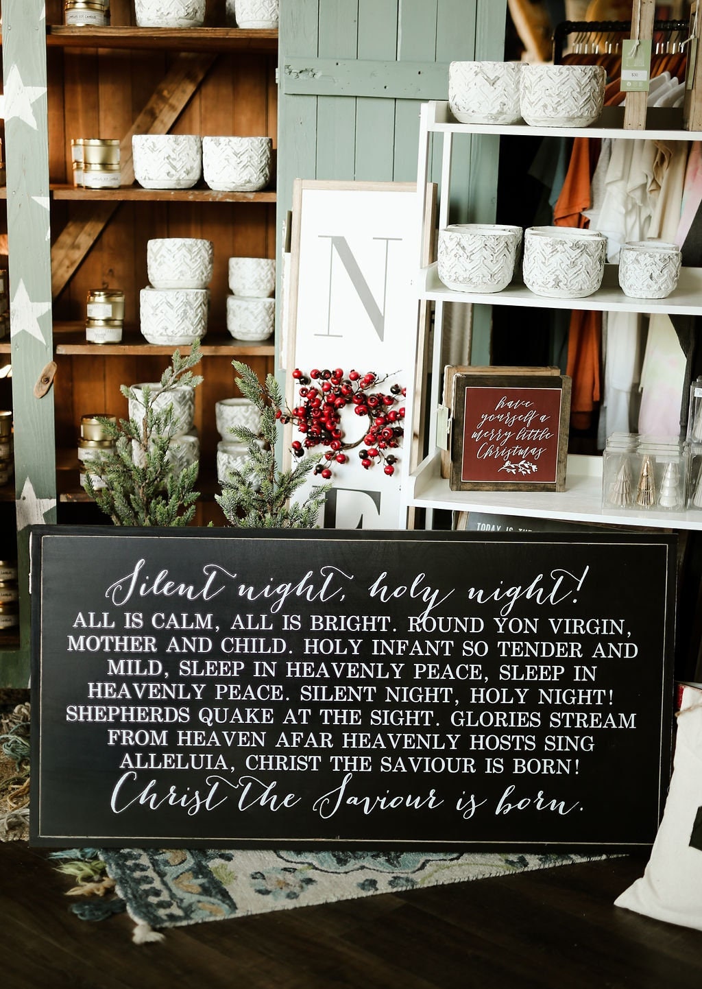 Silent Night, Holy Night! All Is Calm, All Is Bright Framed Wood Holiday Sign Christmas Sign