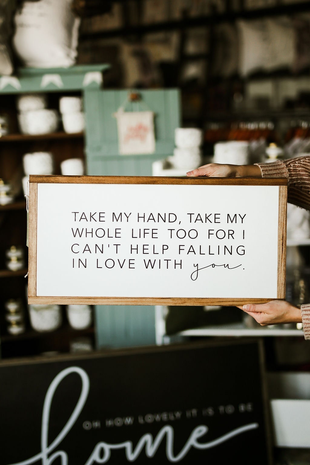 I Can’t Help Falling In Love With You Lyrics Framed Wood Sign