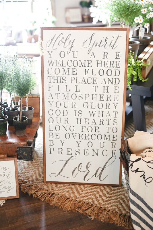 Vertical Holy Spirit You Are Welcome Here Framed Wood Sign Foyer Decor Dining Room Decor Entryway Decor