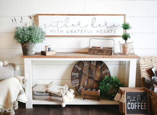 Gather Here With Grateful Hearts Framed Wood Sign Foyer Decor Living Room Decor Dining Room Decor