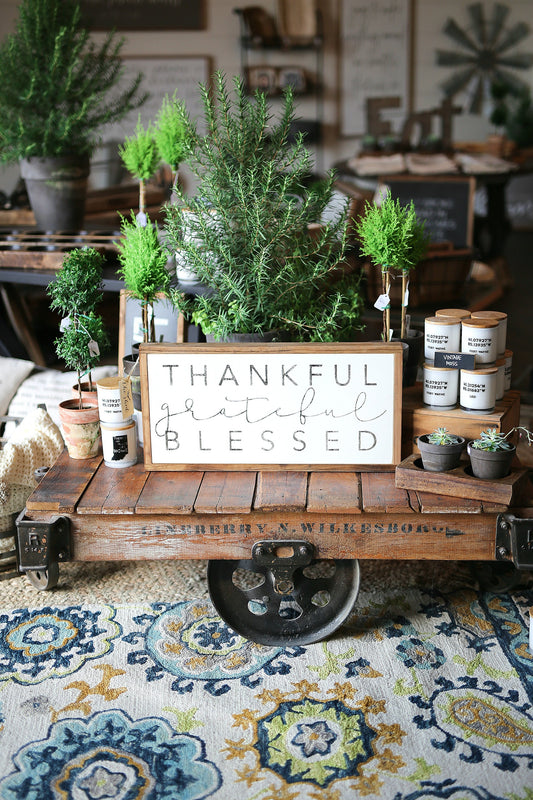 Thankful Grateful Blessed Framed Wood Sign Thanksgiving Sign Fall Decor Thanksgiving Decor