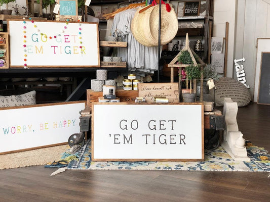 Go Get 'Em Tiger Framed Wood Sign Playroom Kids Room Decor