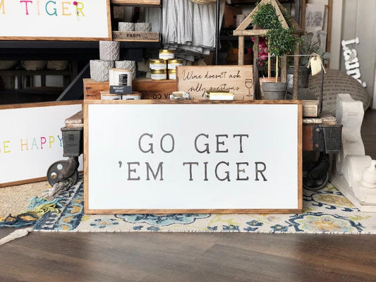 Go Get 'Em Tiger Framed Wood Sign Playroom Kids Room Decor