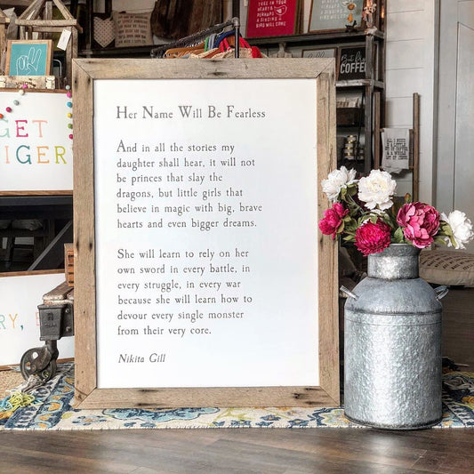 Her Name Will Be Fearless Framed Wood Sign Girls Nursery Decor Girls Room Decor