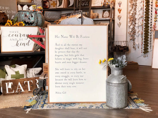 Her Name Will Be Fearless Framed Wood Sign Girls Nursery Decor Girls Room Decor