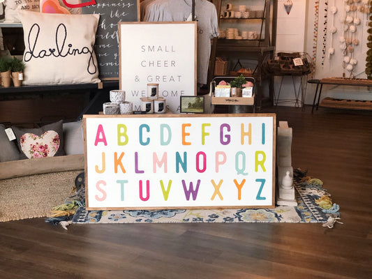 Horizontal Alphabet Framed Wood Sign Nursery Decor Framed Wood Sign Playroom Decor