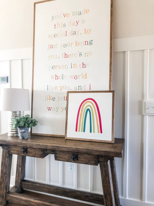 Rainbow Framed Wood Sign Playroom Nursery Kids Room Fun Decor