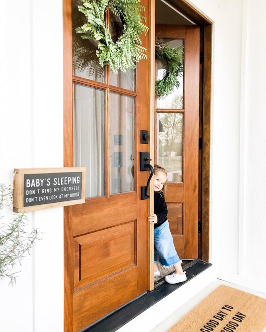 6"X12" Baby's Sleeping, Don't Ring My Doorbell, Don't Even Look At My House Framed Wood Sign