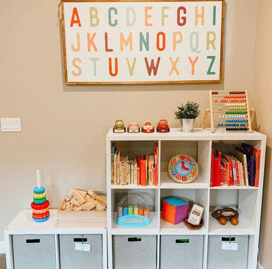 Horizontal Alphabet Framed Wood Sign Nursery Decor Framed Wood Sign Playroom Decor