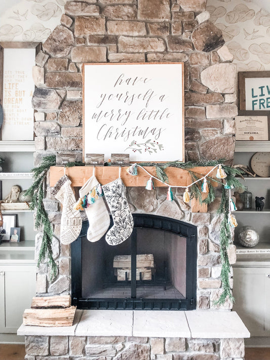 Have Yourself A Merry Little Christmas Framed Wood Holiday Sign Fireplace decor