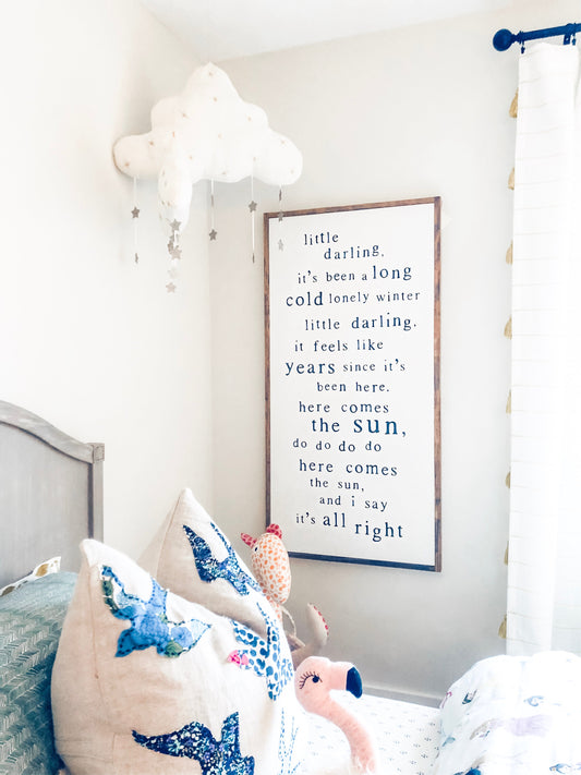 Here Comes The Sun Framed Wood Sign Spring Summer Children's Room Decor Playroom Decor