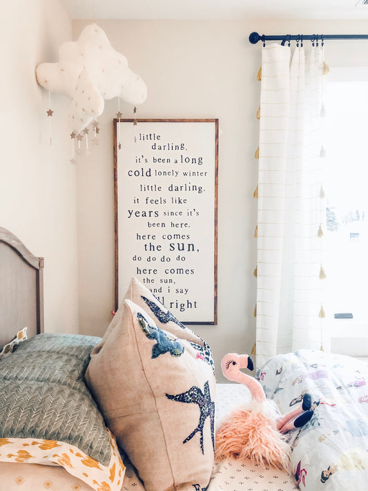 Here Comes The Sun Framed Wood Sign Spring Summer Children's Room Decor Playroom Decor