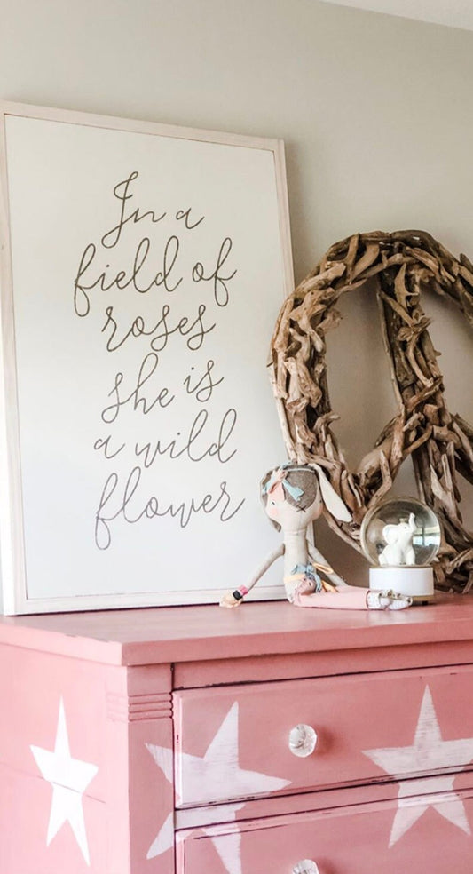 In A Field Of Roses She Is A Wild Flower Framed Wood Sign Girl's Room decor