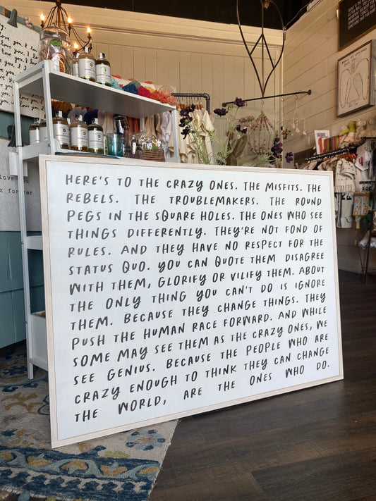 Here's to the crazy ones, misfits, the rebels, the troublemakers Framed Wood Sign Office Decor