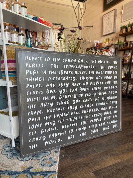 Here's to the crazy ones, misfits, the rebels, the troublemakers Framed Wood Sign Office Decor