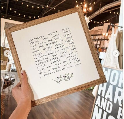 But First and Forever There Was Just A Family, With A Baby That's How Christmas Began (LONG Version) Framed Wood Holiday Sign