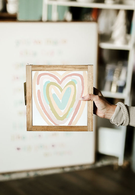 Colorful Heart Framed Wood Sign