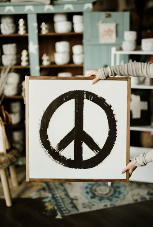 Peace Sign Framed Wood Sign Kids room decor Living room decor Dining room decor