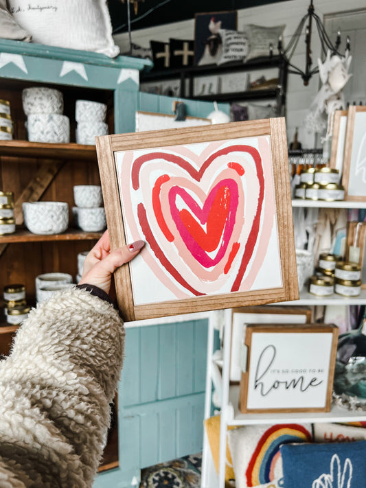 Colorful Valentines Day Heart Framed Wood Sign Love