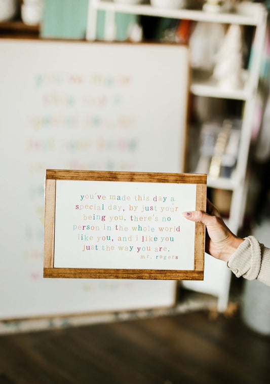 Horizontal I Like You Just The Way You Are Mr. Rogers Framed Wood Sign