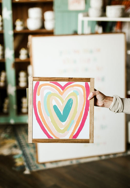 Colorful Heart Framed Wood Sign