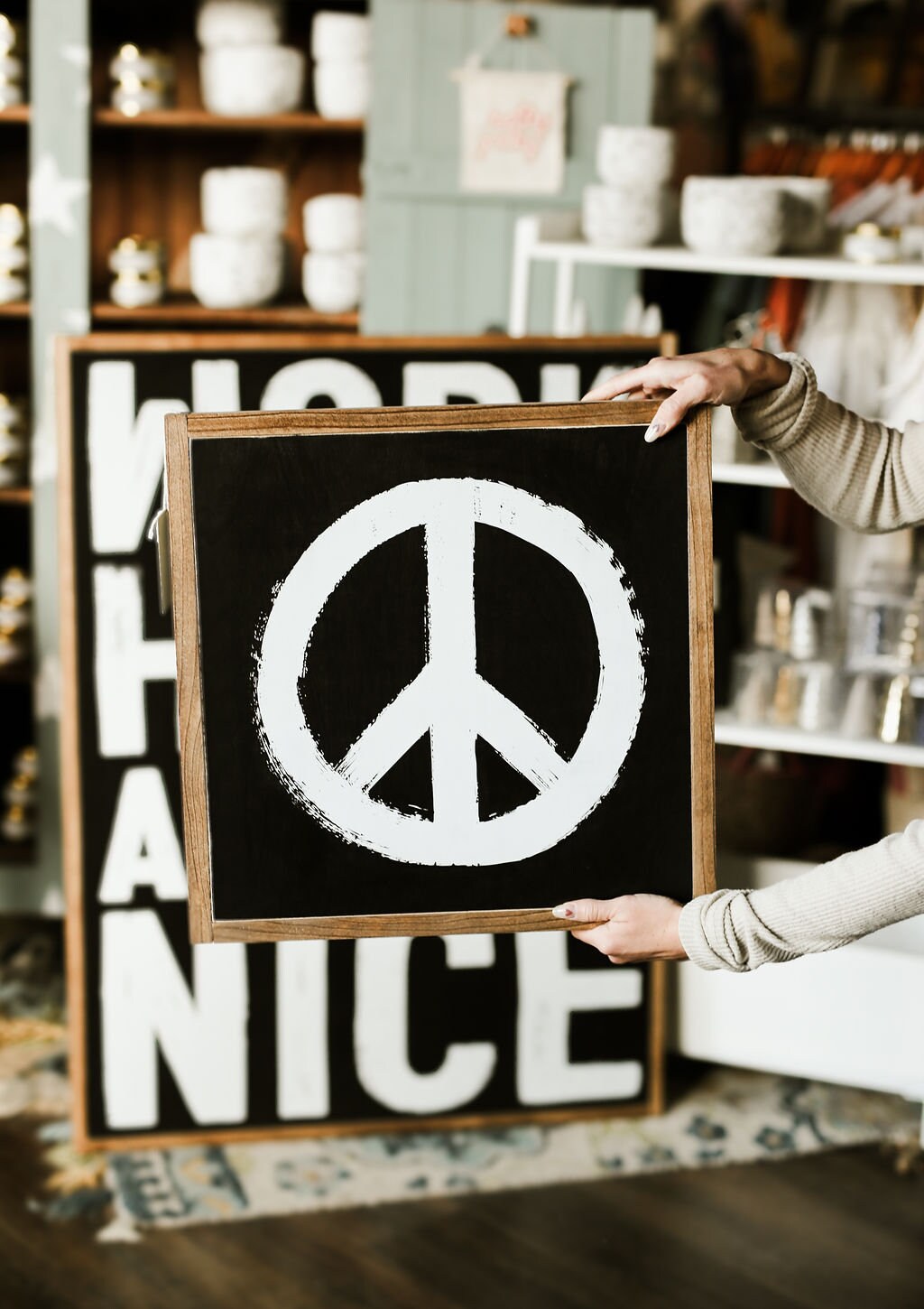 Peace Sign Framed Wood Sign Kids room decor Living room decor Dining room decor