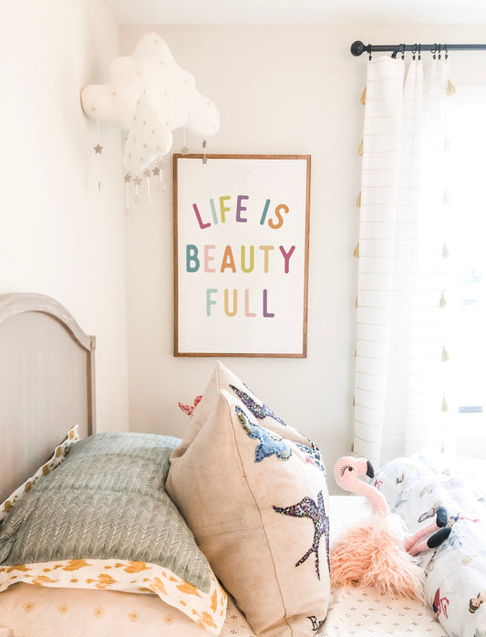 Life Is Beauty Full Playroom Decor Framed Wood Sign, Playroom Decor, Children's Room Decor