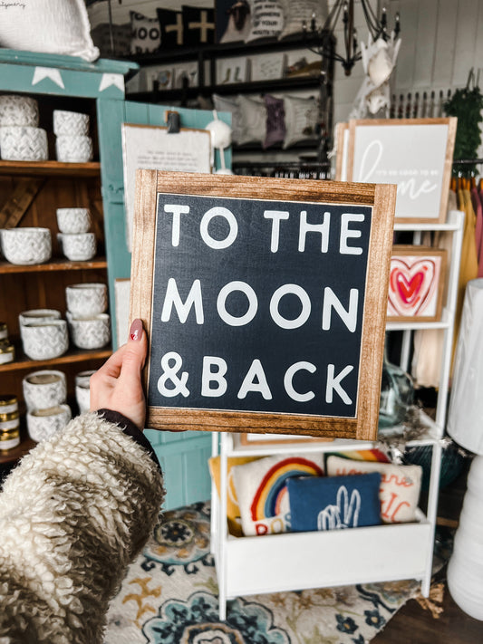 To The Moon And Back Framed Wood Sign Nursery Decor Kids Room Decor Anniversary Gift