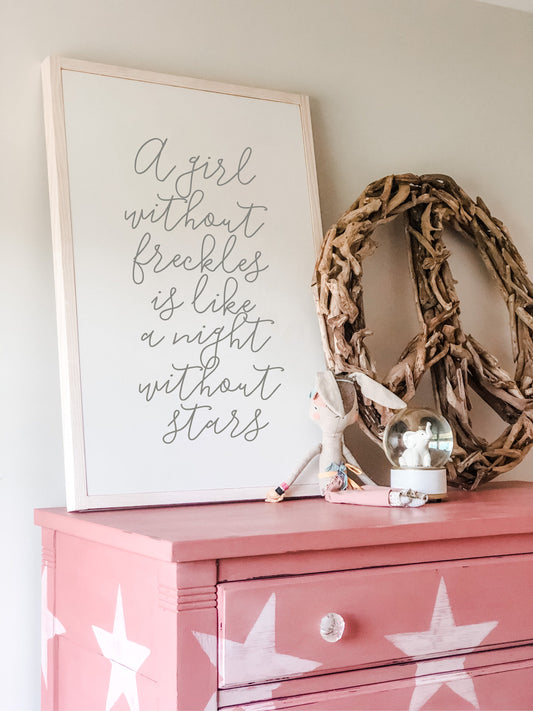 A Girl Without Freckles Is Like A Night Without Stars Framed Wood Sign Girl's Room decor