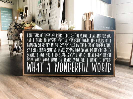 What A Wonderful World Framed Wood Sign Kids Room Decor Nursery Decor Playroom Decor