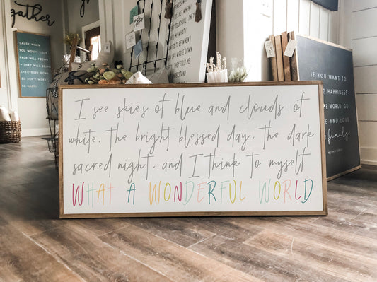 What A Wonderful World Framed Wood Sign Kids Room Decor Nursery Decor Playroom Decor
