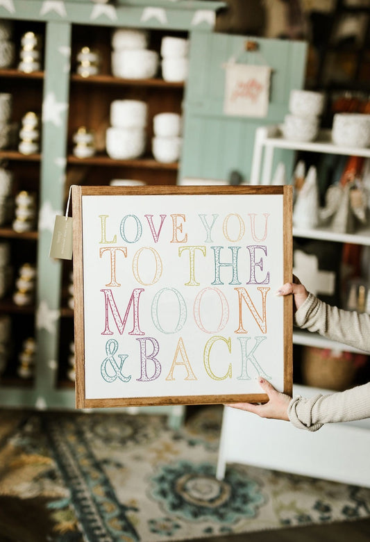 Love You To The Moon And Back Framed Wood Sign Nursery Decor Kids Room Decor Anniversary Gift