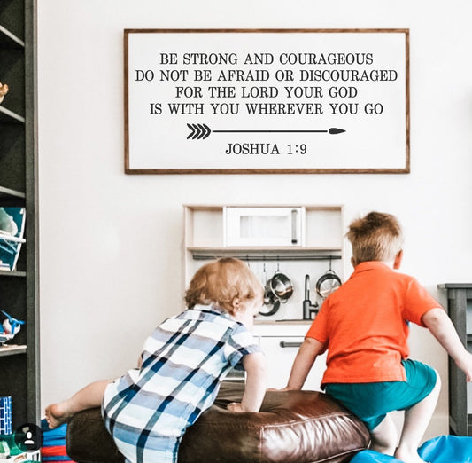 Horizontal Be Strong And Courageous Joshua 1:9 Arrow Framed Wood Sign Nursery Decor