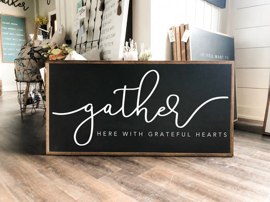 Gather Here With Grateful Hearts Framed Wood Sign Dining Room Decor Entryway Decor Kitchen Decor