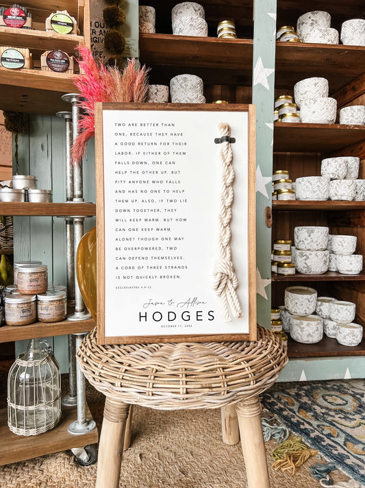 A Cord Of Three Strands Is Not Easily Broken Established Full Verse Framed Wood Sign Wedding Sign Wedding Gift