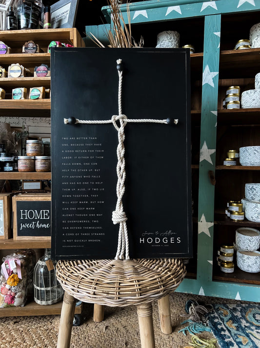 Cross A Cord Of Three Strands Is Not Easily Broken Established Full Verse Framed Wood Sign Wedding Sign Wedding Gift