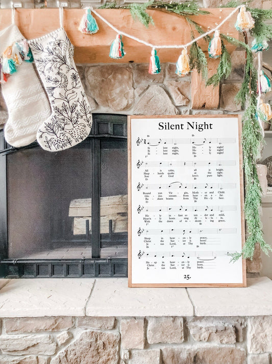 Silent Night Musical Notes Framed Wood Sign Christmas Sign Holiday Decor