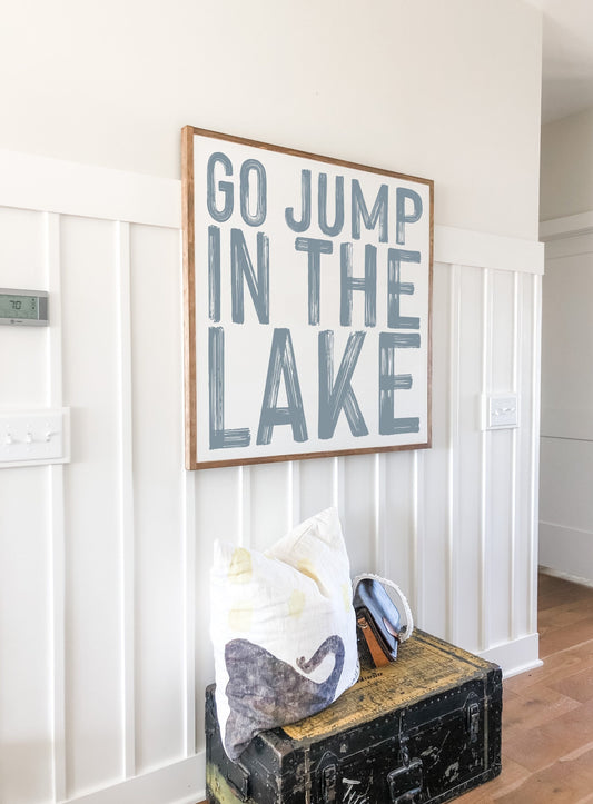 Go Jump In The Lake Framed Wood Sign