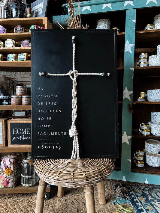 Spanish Version Cross A Cord Of Three Strands Is Not Easily Broken Established Framed Wood Sign Wedding Sign Wedding Gift