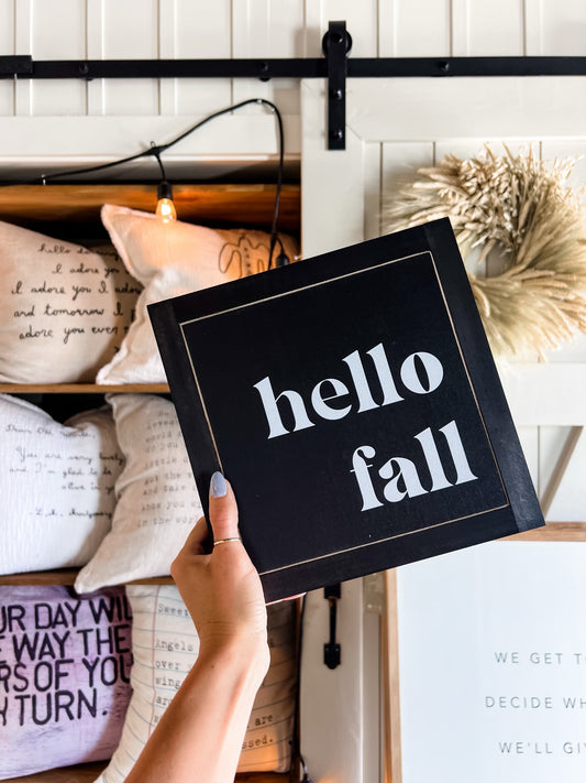 Hello Fall Framed Wood Sign Fall Decor